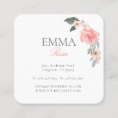 Blush Pink Watercolor Floral Rose Wedding Planner Square Business Card (Back)