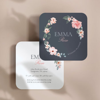 Blush Pink Watercolor Floral Rose Wedding Planner Square Business Card by moodthology at Zazzle