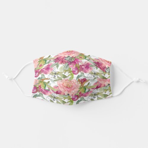 Blush Pink Watercolor Floral Sage Green Leaves Adult Cloth Face Mask