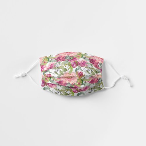 Blush Pink Watercolor Floral Sage Green Leaves Kids Cloth Face Mask