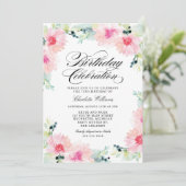 Blush Pink Watercolor Floral Spring Birthday Invitation (Standing Front)
