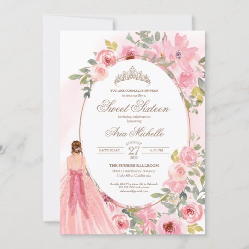 Blush Pink Watercolor Floral Sweet 16 Birthday Inv Invitation