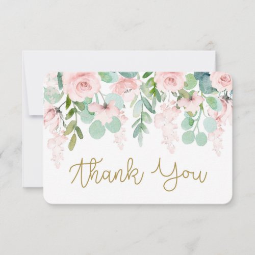 Blush Pink watercolor floral thank you card