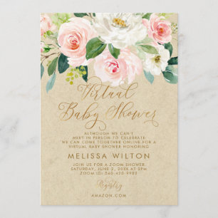 Blush Pink Watercolor Floral Virtual Baby Shower Invitation