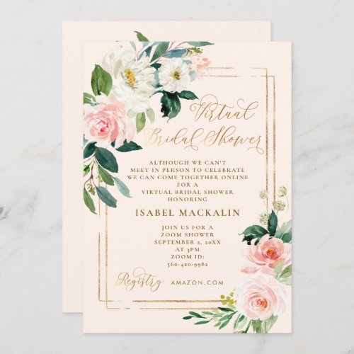 Blush Pink Watercolor Floral Virtual Bridal Shower Invitation