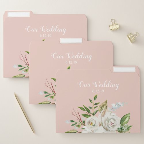 Blush Pink Watercolor Floral Wedding File Folders