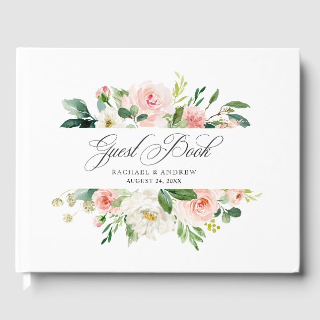 Blush Pink Watercolor Floral Wedding Guest Book (Front)
