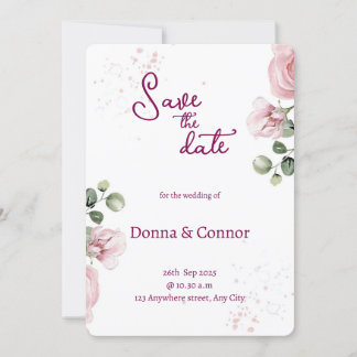 Blush Pink Watercolor Floral Wedding Invitation 