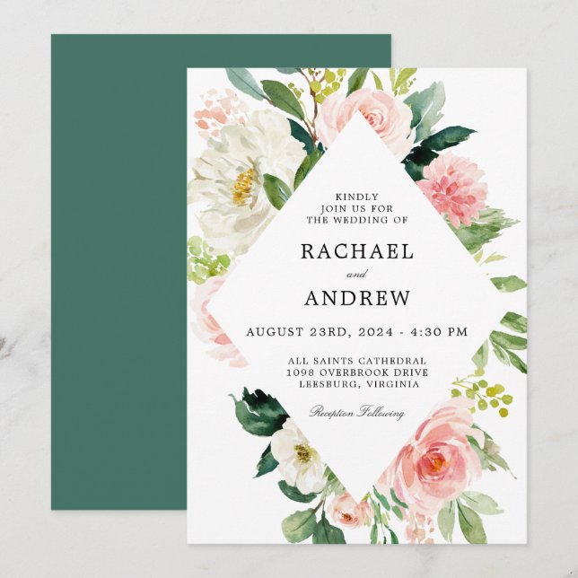 Blush Pink Watercolor Floral Wedding Invitation (Front/Back)