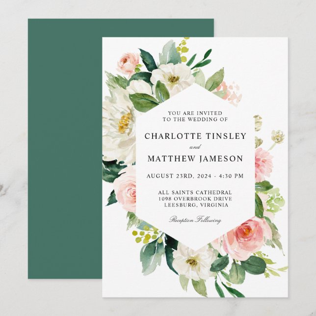 Blush Pink Watercolor Floral Wedding Invitation (Front/Back)