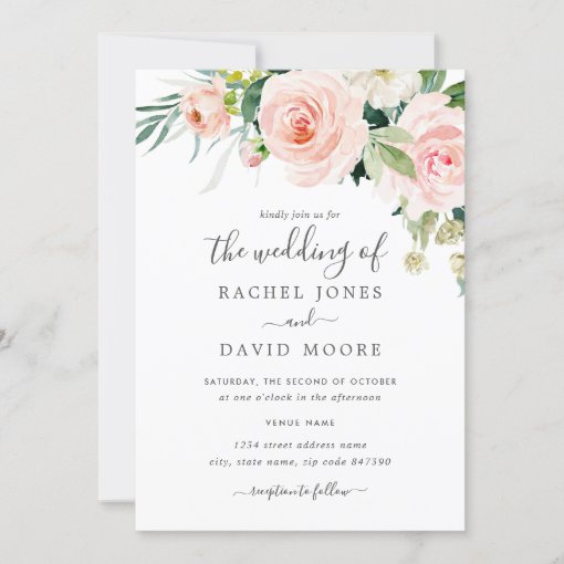 Blush Pink Watercolor Floral Wedding Invitation | Zazzle