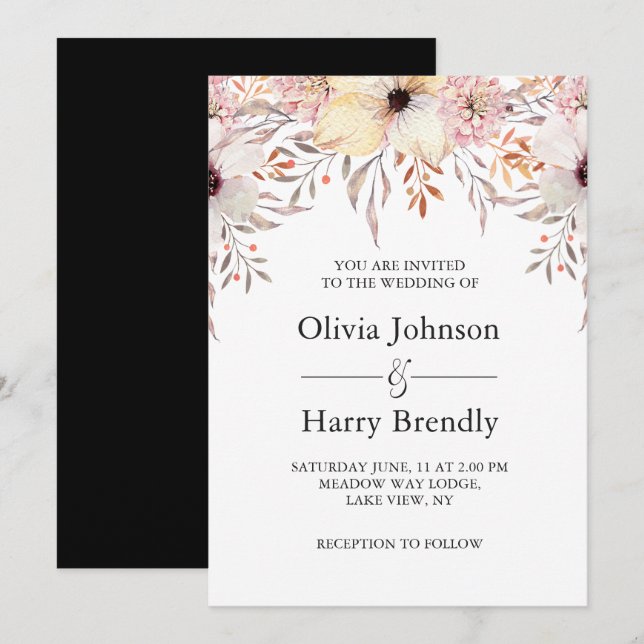 Blush Pink Watercolor Floral Wedding Invitation (Front/Back)
