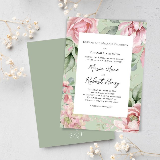 Blush Pink Watercolor Floral Wedding Invitation (Blush pink floral wedding invitations. )
