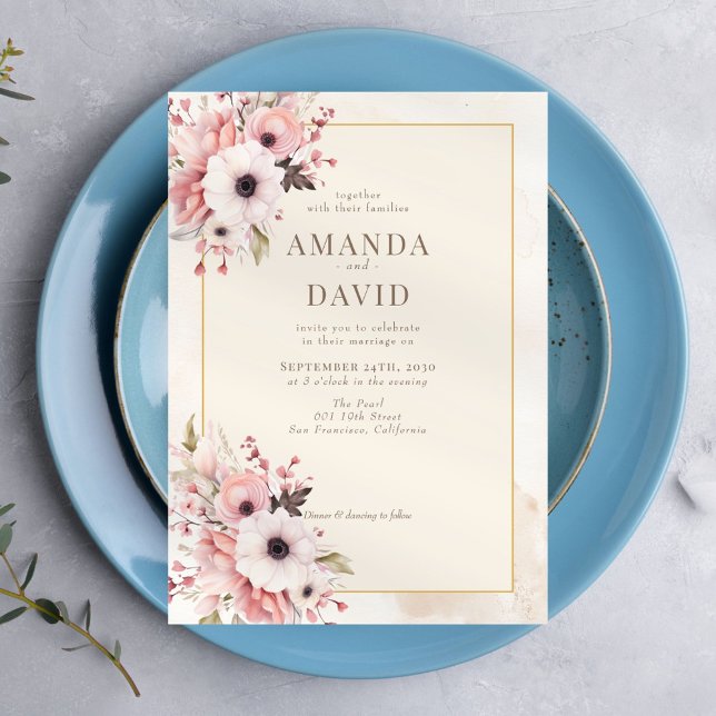 Blush Pink Watercolor Floral Wedding Invitation (Creator Uploaded)
