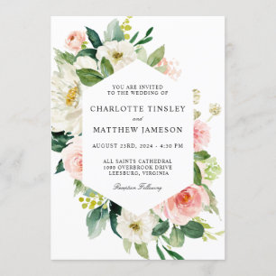 Blush Pink Watercolor Floral Wedding Invitation