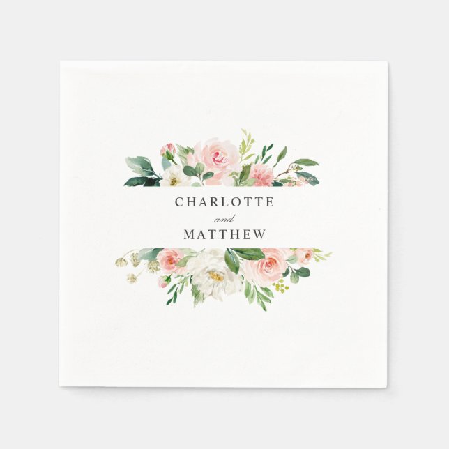 Blush Pink Watercolor Floral Wedding Napkins (Front)