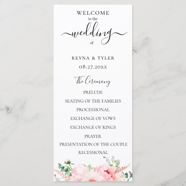 Blush Pink Watercolor Floral Wedding Program (Front)