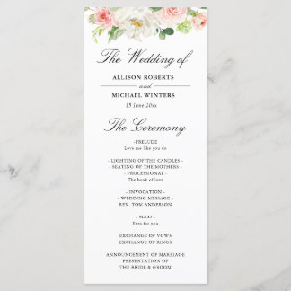 blush pink watercolor floral wedding program