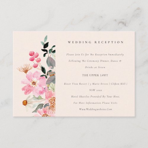 Blush Pink Watercolor Floral Wedding Reception Enclosure Card