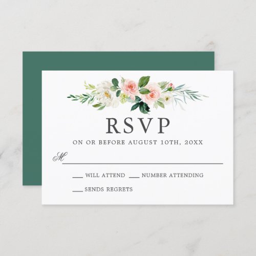 Blush Pink Watercolor Floral Wedding RSVP Invitation