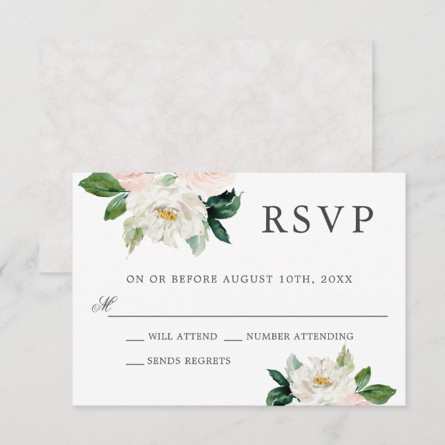 Blush Pink Watercolor Floral Wedding RSVP Invitation (Front/Back)