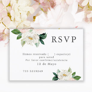 Blush Pink Watercolor Floral Wedding RSVP Spanish  Invitation