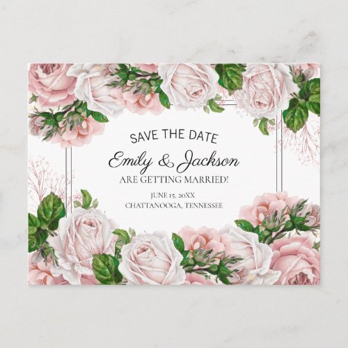 Blush Pink Watercolor Floral Wedding Save the Date Postcard