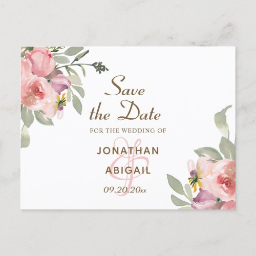 Blush Pink Watercolor Floral Wedding Save the Dave Announcement Postcard