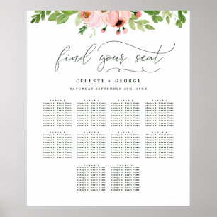 Blush pink watercolor floral wedding seating plan poster