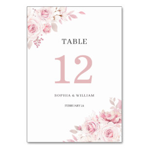 Blush Pink Watercolor Floral Wedding Table Number