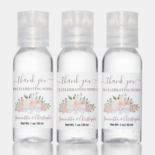 Blush Pink Watercolor Floral Wedding Thank You Hand Sanitizer