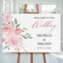 Blush Pink Watercolor Floral Wedding Welcome Sign