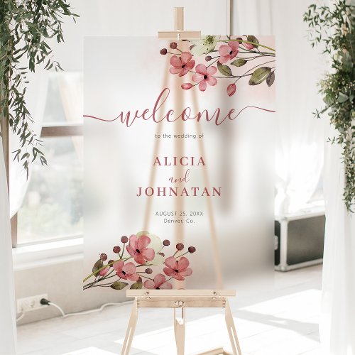 Blush pink watercolor floral wedding welcome sign