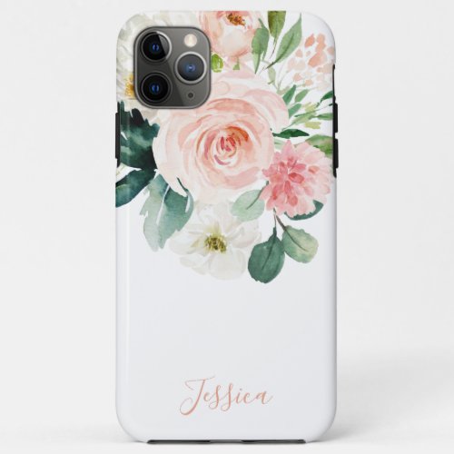 Blush Pink Watercolor Floral with Your Name iPhone 11 Pro Max Case