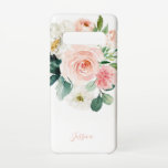 Blush Pink Watercolor Floral with Your Name Samsung Galaxy S10 Case<br><div class="desc">This beautifully feminine watercolor floral design has blush pink and white roses with other mixed flowers and trailing greenery. A text template is included to personalize with your name, monogram or other desired text. If you wish to remove the sample text entirely, choose "personalize this template" and delete the sample...</div>