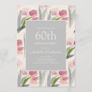 Blush Pink Watercolor Flower Tulips 60th Birthday Invitation