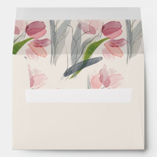 Blush Pink Watercolor Flower Tulips Cream Envelope