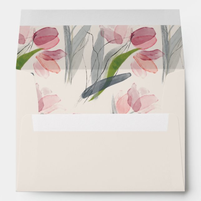 Blush Pink Watercolor Flower Tulips Cream Envelope (Back (Bottom))