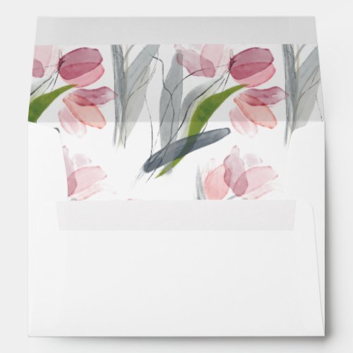 Blush Pink Watercolor Flower Tulips White Envelope