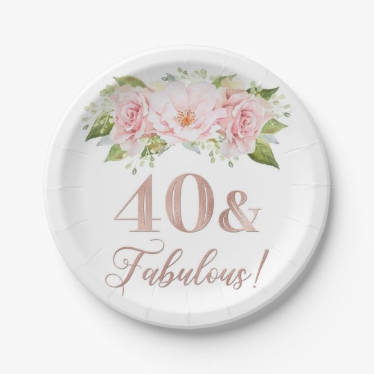 Blush Pink Watercolor Flowers 40th Birthday Party Paper ...