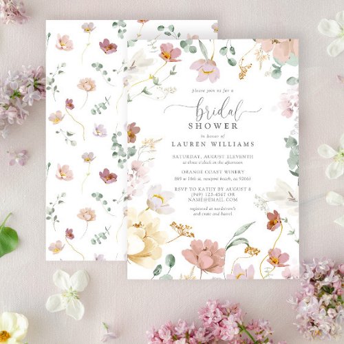 Blush Pink Watercolor Flowers Bridal Shower Invitation