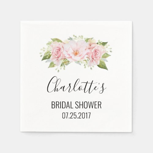 Blush Pink Watercolor Flowers Bridal Shower Napkins