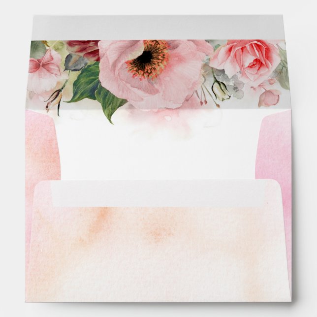 Blush Pink Watercolor Flowers Elegant Envelope (Back (Bottom))