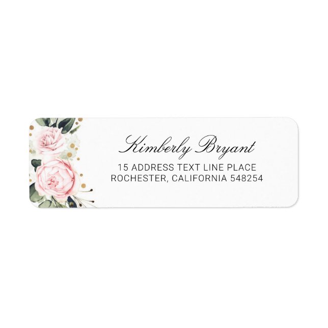 Blush Pink Watercolor Flowers Elegant Label (Front)