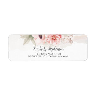 Blush Pink Watercolor Flowers Elegant Label