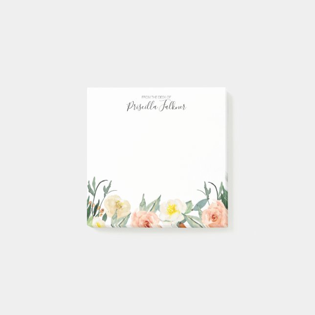 Blush Pink Watercolor Flowers From The Desk Of Post-it Notes (Front)