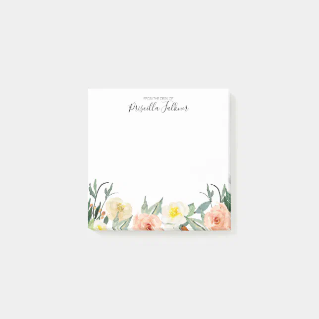 Blush Pink Watercolor Flowers From The Desk Of Post-it Notes | Zazzle