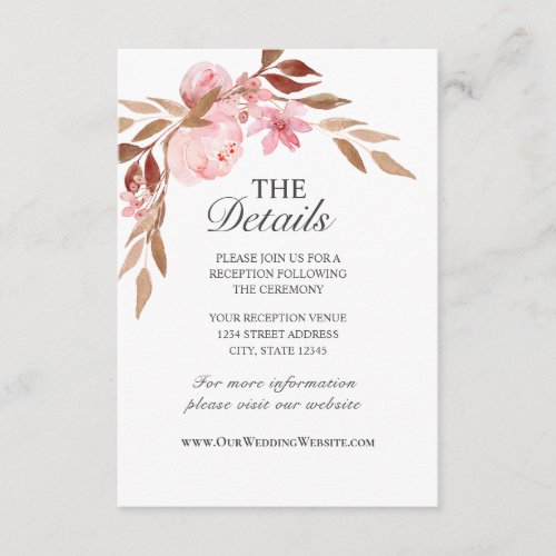 Blush Pink Watercolor Flowers Greenery Wedding Enclosure Card