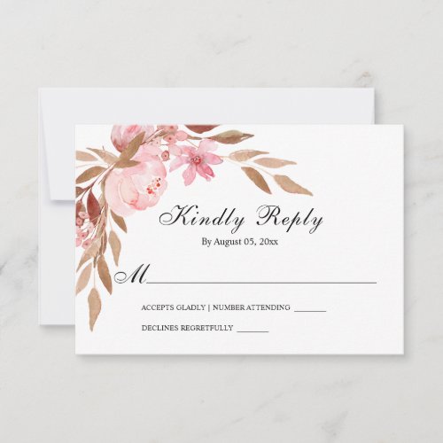 Blush Pink Watercolor Flowers Greenery Wedding  RSVP Card