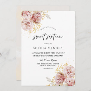 Blush Pink Watercolor Flowers Lovely Sweet Sixteen Invitation